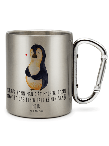 Mr. & Mrs. Panda Edelstahl-Thermobecher Pinguin Diät mit Spruch in Silber
