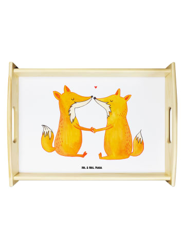 Mr. & Mrs. Panda Tablett Holz Füchse Liebe ohne Spruch in Weiß