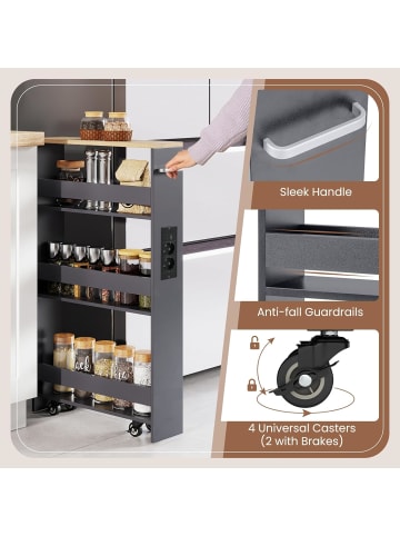 COSTWAY Nischenwagen 13cm breit schmal mit Ladestation in Grau