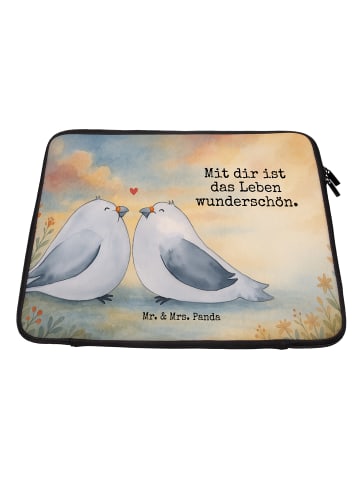 Mr. & Mrs. Panda Laptophülle Turteltauben Liebe Design mit Spruch in Weiß