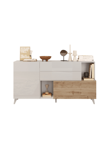 CALICOSY Sideboard MONACO in Weißer Lack / Eiche - (W) 181 x (H) 94 x (L) 43 cm