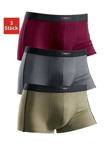 H.I.S Boxershorts in grau-olivgrün-bordeaux