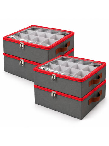 4 x Weihnachtskugel-Aufbewahrungsbox in Grau/ Rot - (B)33 x (H)9 x (T)33 cm