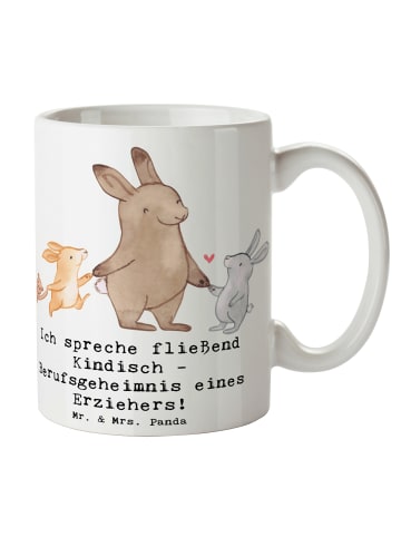 Mr. & Mrs. Panda Geschenktasse Erzieher Kindisch mit Spruch in Weiß