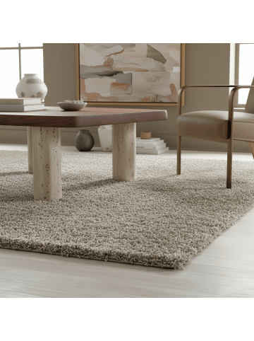 KADIMA DESIGN Teppich Hochflor Shaggy Waschbar Einfarbig SPREE Strapazierfähig in Natur