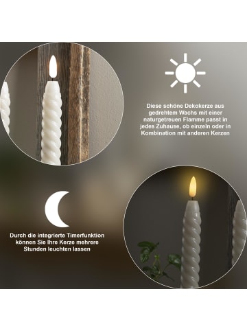 STAR Trading LED Stabkerzen ,Flamme Swirl' aus Echtwachs, 2er-Set, grau-braun