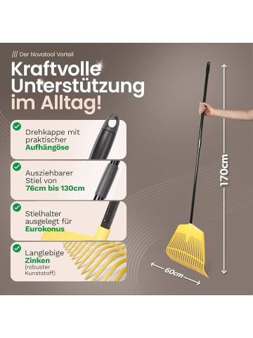 Novatool Novatool Laubbesen mit Teleskop-Stiel - 2 in 1 Kombigerät Laubgabel mi in Gelb
