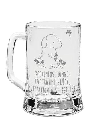 Mr. & Mrs. Panda Bierkrug Hund Kleeblatt mit Spruch in Transparent