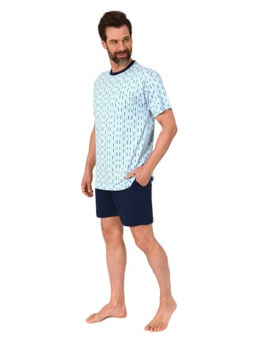 NORMANN Kurzarm Schlafanzug Pyjama Shorty in hellblau