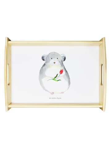 Mr. & Mrs. Panda Holztablett Chinchilla Blume ohne Spruch in Weiß