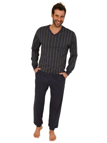 NORMANN Schlafanzug lang Pyjama Bündchen Kuschel interlock - 81499 in dunkelgrau