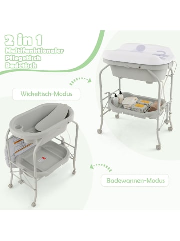 COSTWAY 4 in 1 Wickeltisch klappbar mit Badewanne in Grau