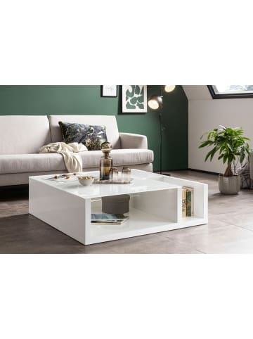 SalesFever Couchtisch 100x100 cm aus MDF-Konstruktion und 12 mm Glasplatte in Weiß