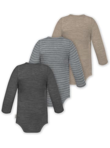 Normani Outdoor Sports 3er Pack Baby Merino Body Langarm Auckland in Beige/Grau/Anthrazit