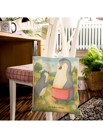 Mr. & Mrs. Panda Strandtasche Pinguin mit Kind Design ohne Spruch in Weiß