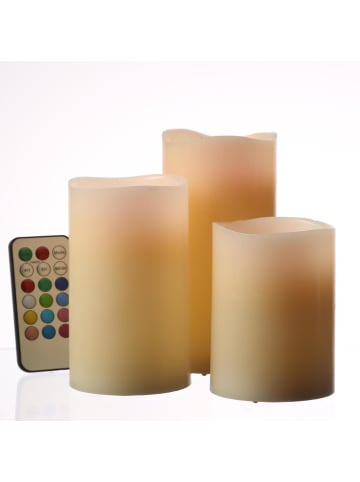 MARELIDA 3er Set LED Kerzen Echtwachs mit Fernbedienung in creme