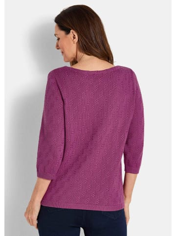 GOLDNER Kurzgröße:  Strickpullover Halbarm Baumwollpullover mit Struktur in beere