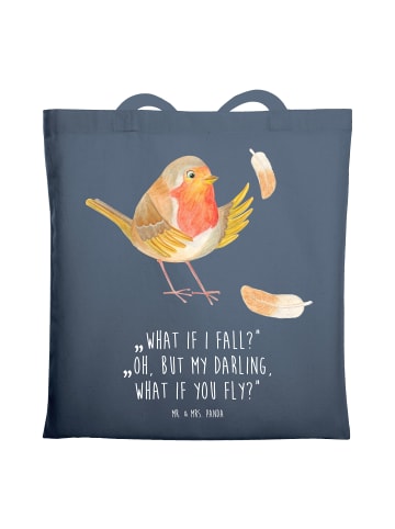 Mr. & Mrs. Panda Shopping Tasche Rotkehlchen Federn mit Spruch in Indigo Blue