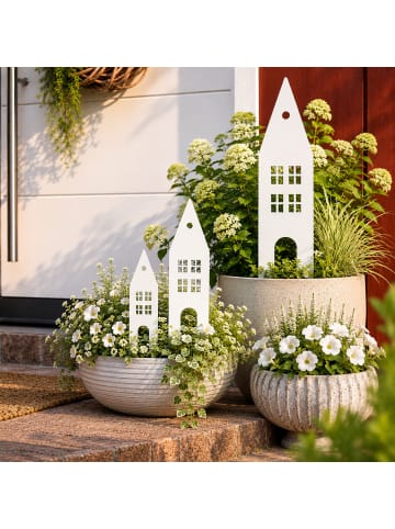 UNUS 3er Set Gartenstecker Rost Häuser in Weiß