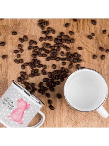 Mr. & Mrs. Panda Becher Emaille Axolotl Niedlich mit Spruch in Grau Pastell