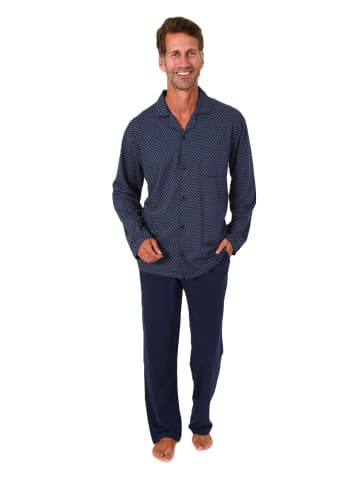 NORMANN Langarm Schlafanzug Pyjama zum durchknöpfen - 86525 in marine