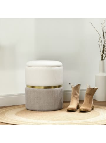 HOMCOM Sitzhocker-Ø36 x 44H cm-Cremeweiß