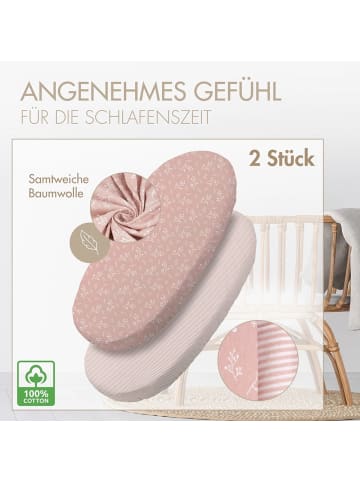 Räuberella 2er Set Baby Spannbettlaken Oval Rose Blüte in Rosa - 90 x 55cm