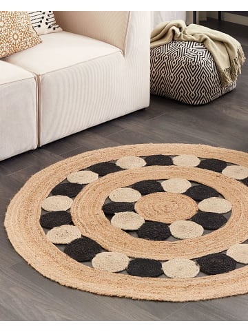 Beliani Geflochtener Teppich HOVIT in Beige/Schwarz - (W) 140 x (L) 140 cm
