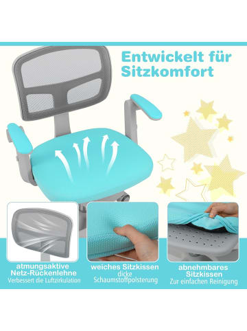 COSTWAY Schreibtischstuhl Kinder ab 3 Jahren in Türkis