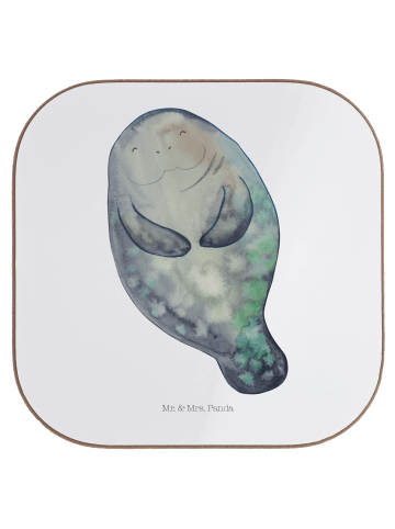 Mr. & Mrs. Panda Untersetzer Glas Seekuh Happy ohne Spruch in Weiß