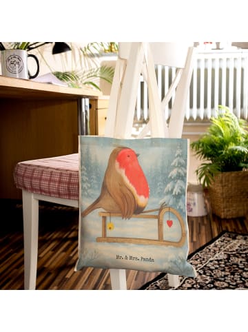 Mr. & Mrs. Panda Tasche Rotkehlchen Schlitten Design ohne Spruch in Weiß