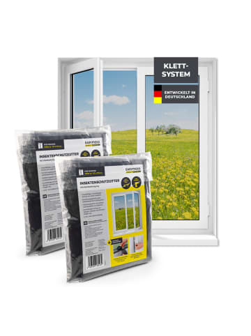 EASYmaxx Moskitonetz Fenster 2er-Set 110x130cm schwarz mit Klettverschluss Transparent