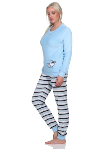 NORMANN Frottee Pyjama Hose gestreift Oberteil - 82709 in blau