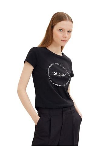 TOM TAILOR Denim T-Shirt ROUND LOGO in Schwarz