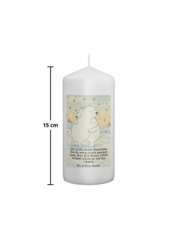 Mr. & Mrs. Panda Kerze Eisbär Umarmen Design mit Spruch in Weiß