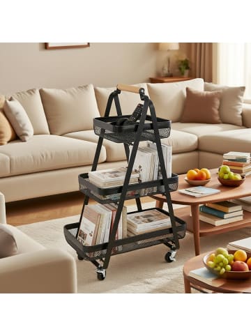 relaxdays Rollwagen in Schwarz - (B)57 x (H)84,5 x (T)31 cm