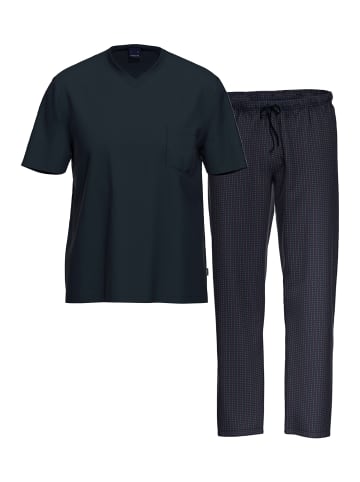 Ammann Schlafanzug Kurzarm Organic Cotton in Blau / Blau gemustert