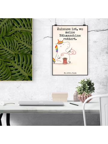 Mr. & Mrs. Panda Wandposter Einhorn Näherin Design mit Spruch in Weiß