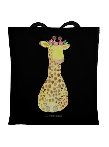 Mr. & Mrs. Panda Tragetasche Giraffe Blumenkranz ohne Spruch in Schwarz