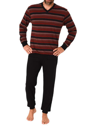 NORMANN Pyjama Schlafanzug lang Bündchen Streifen - 66773 in rot