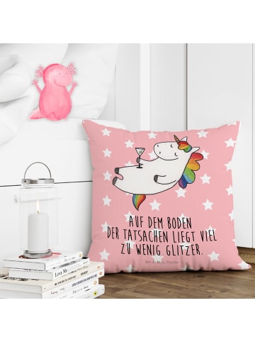 Mr. & Mrs. Panda Kissen 40x40 Einhorn Blümchentail mit Spruch in Rot Pastell