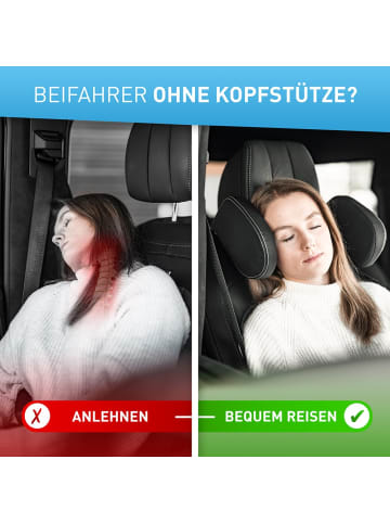 Flip Kopfstütze Auto schwarz Nähte weiß  Schwarz