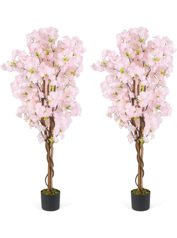 COSTWAY 2er Set Kunstbaum mit Blüten 150CM in Rosa