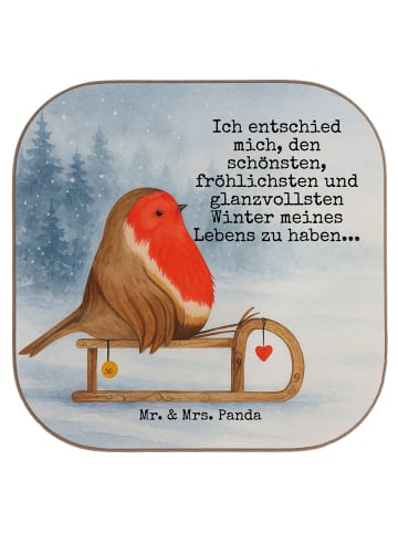 Mr. & Mrs. Panda Bierdeckel Rotkehlchen Schlitten Design mit Spruch in Weiß