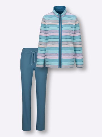 hajo Hausanzug in petrol-hellrosé-geringelt