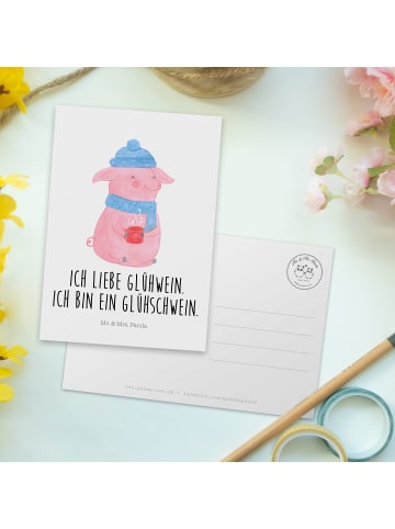 Mr. & Mrs. Panda Postkarte Schwein Glühwein mit Spruch in Weiß
