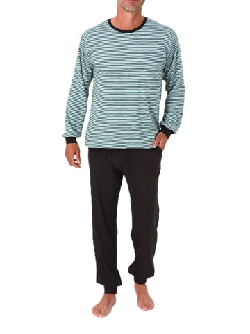 NORMANN Langarm Schlafanzug Pyjama Bündchen Streifen in türkis