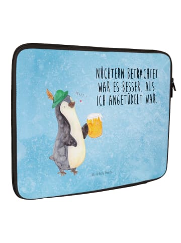 Mr. & Mrs. Panda Notebook Tasche Pinguin Bier mit Spruch in Eisblau