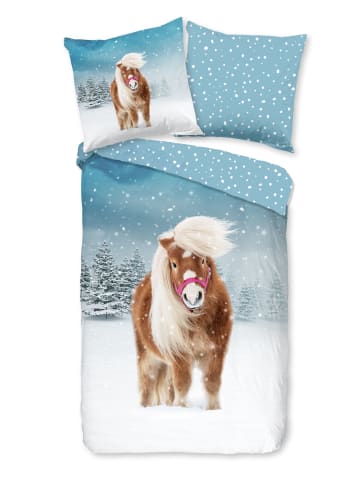 Good Morning good morning Comfort Flanell Bettwäsche - Sweet- Pferd im Schnee in blau