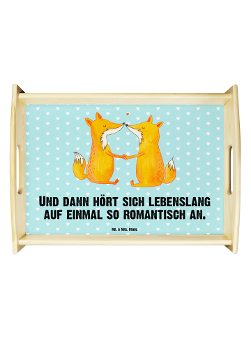 Mr. & Mrs. Panda serviertablett holz Füchse Liebe mit Spruch in Türkis Pastell